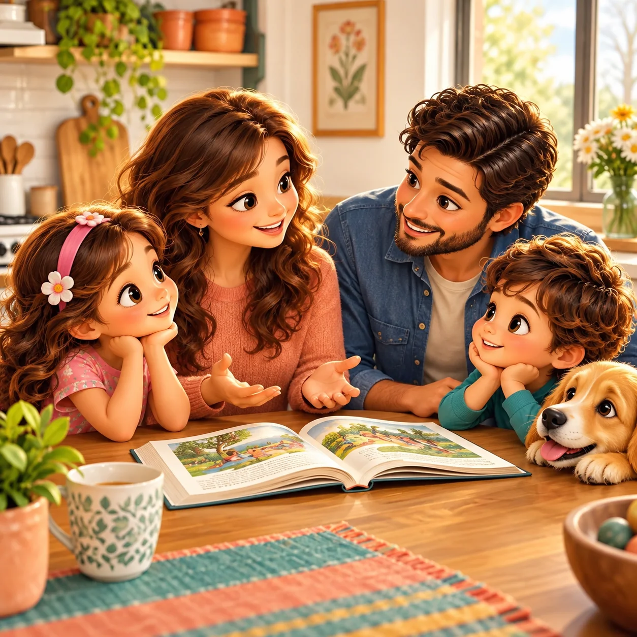 Una familia conversando después de compartir una lectura